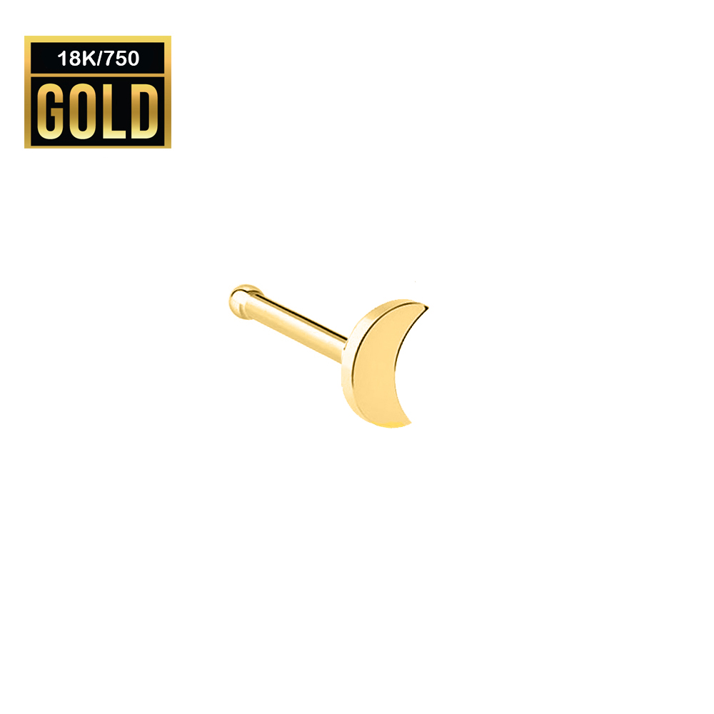 18K Real Gold Nose Stud with Moon Design - 23GA(0.6mm)  