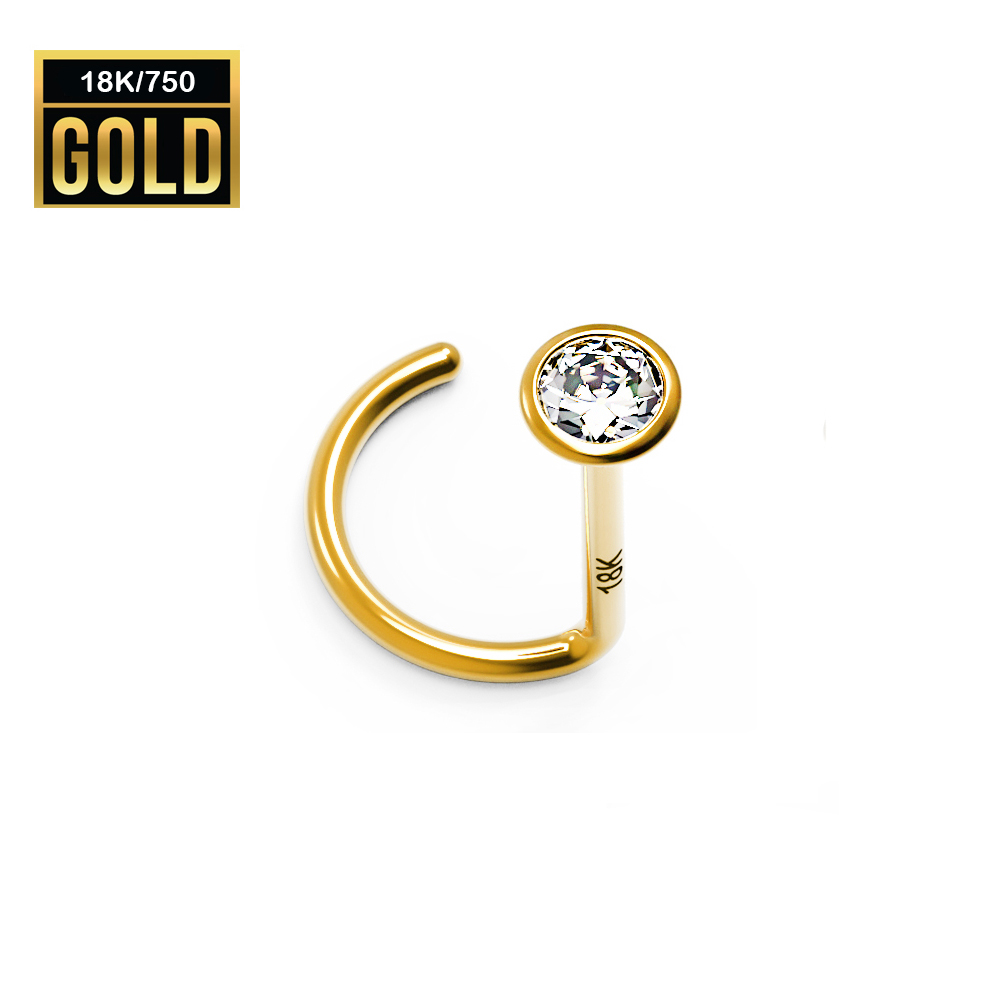 18K Real Gold Nose Spiral with Zirconia Crystal - 23GA(0.6mm)  