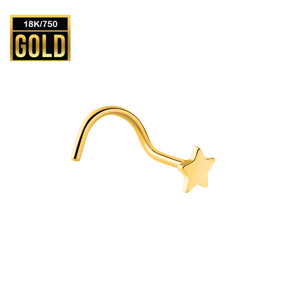 18K Real Gold Nose Spiral with Star - 23GA(0.6mm)  