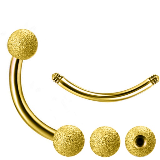 Steel 316L Gold PVD Titanium Coated Bananabell with Sandblasted Screwballs - 16GA(1.2mm)