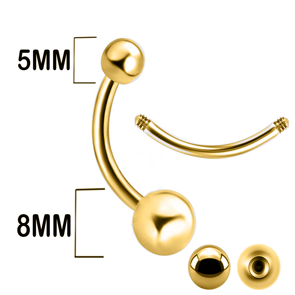 Steel 316L Gold Ti-PVD coated Bananabell with Screwballs (5+8mm) - 14GA(1.6mm) 