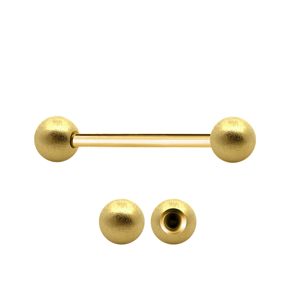 Steel 316L Gold Ti-PVD Coated Barbell with Sandblasted Screwballs -16GA(1.2mm)