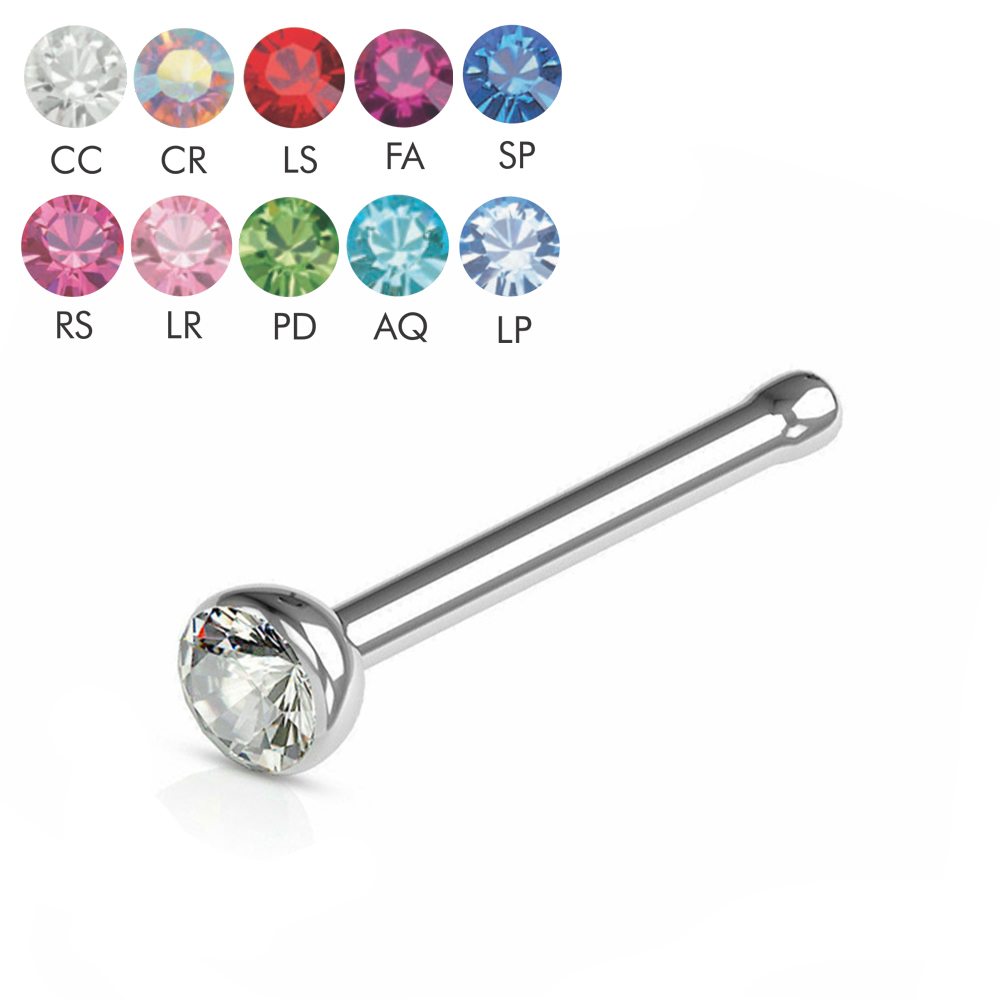 Steel 316L Nose Pin with 2mm Crystal - 18GA(1.0mm)