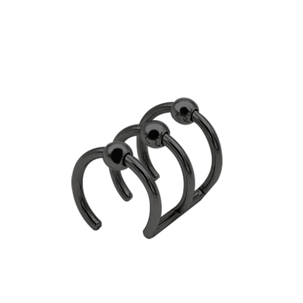 Steel 316L Black Ti-PVD Coated Clip-on Non-Piercing with 3 Rings 3 Balls - 14GA(1.6mm)