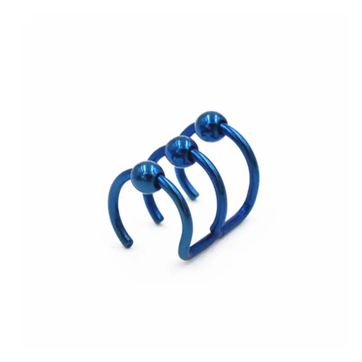 316L Steel Blue Ti-PVD Coated Clip-on Non-Piercing with 3 Rings 3 Balls - 14GA(1.6mm)