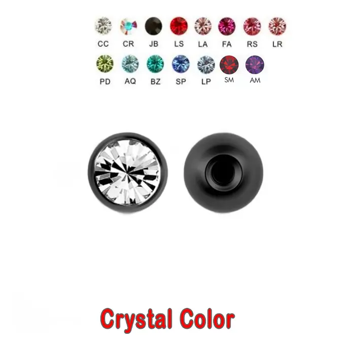 Steel 316L Black PVD Coated with Setted Crystal Ball - 16GA(1.2mm)