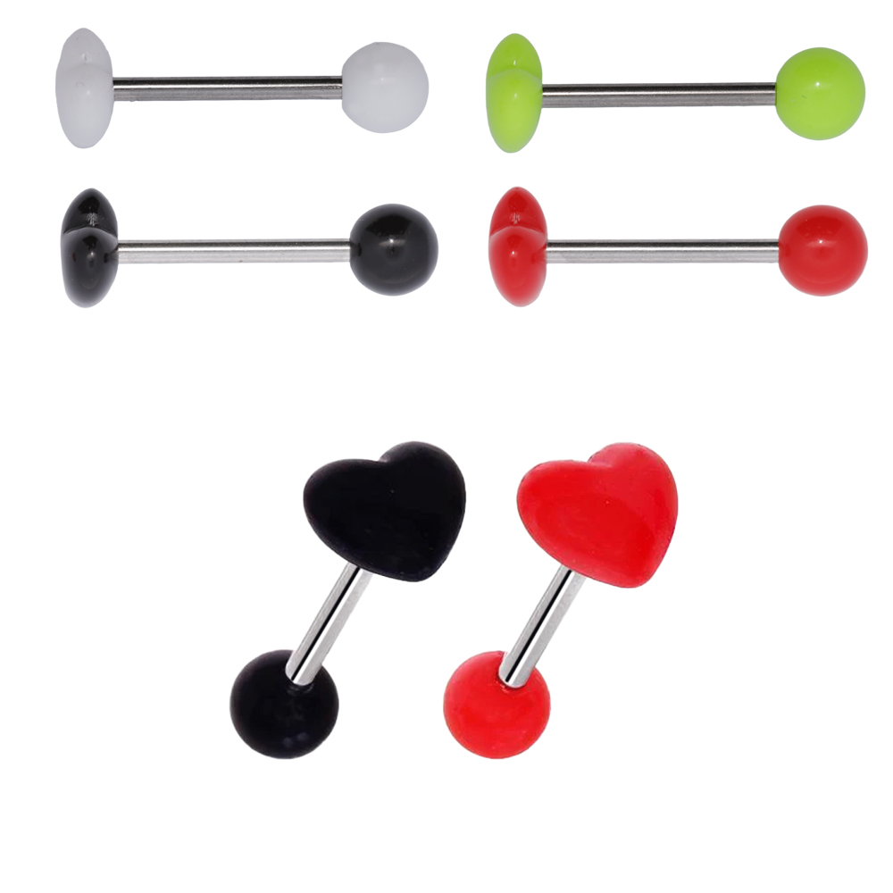Steel 316L Barbell with UV Screwball and Heart - 14GA(1.6mm)