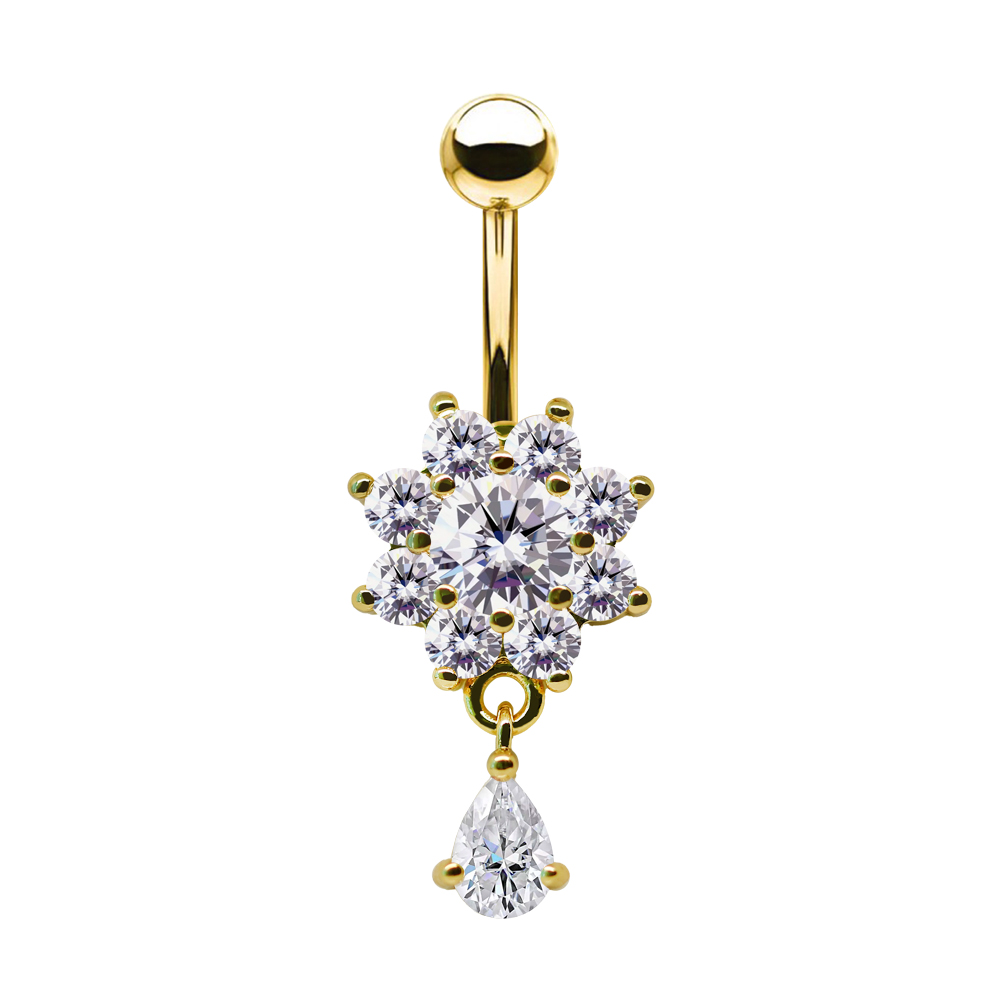 Steel 316L Gold Ti-PVD Coated Belly Button Banana in Fashion Design - CC Crystal Clear -14GA(1.6mm)  