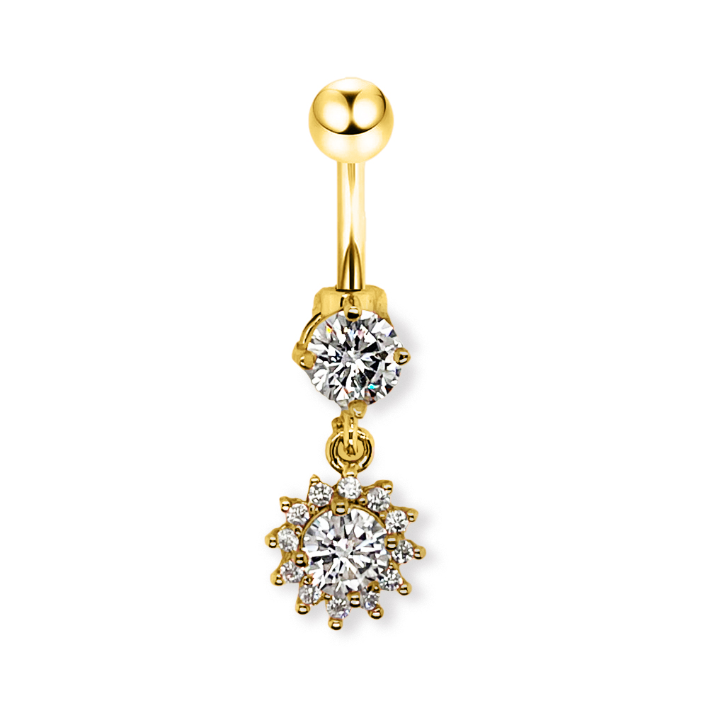 Steel 316L Gold Ti-PVD Coated Belly Button Banana in Fashion Design - CC Crystal Clear -14GA(1.6mm)    