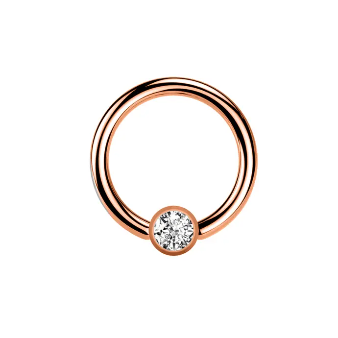 Steel 316L Rose Gold Ti-PVD Coated BCR with 5mm Crystal Clip-in Ball - 14GA(1.6mm)