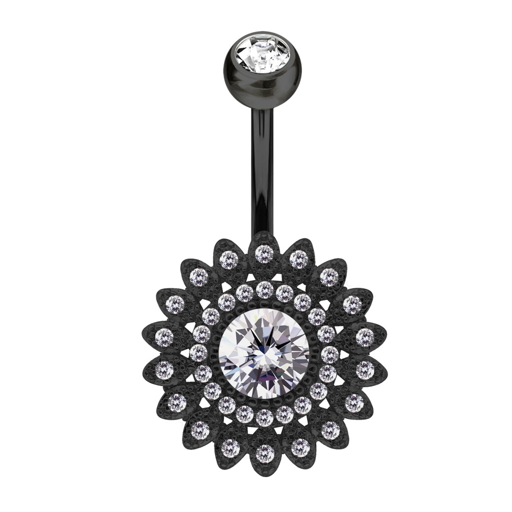 Steel 316L Black Ti-PVD Coated Belly Button Banana in Fashion Design - CC Crystal Clear 