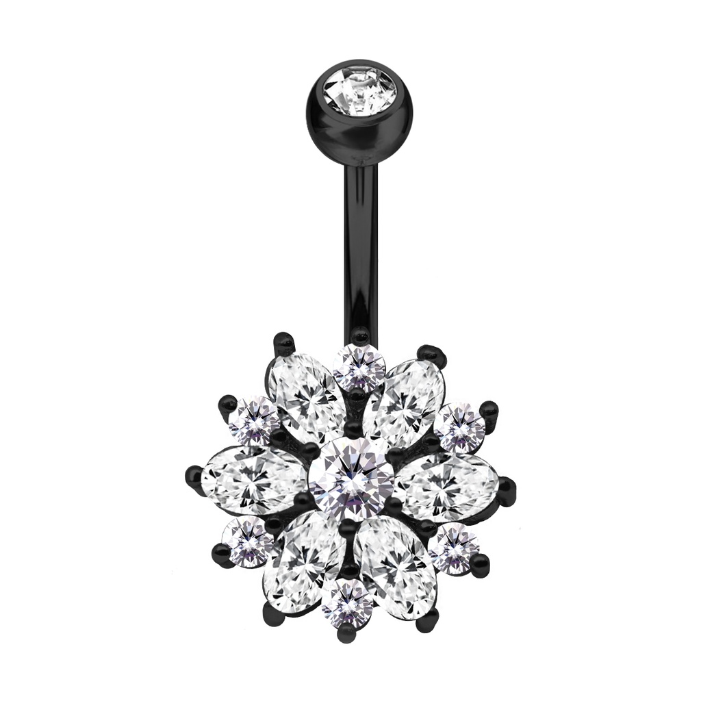 Steel 316L Black PVD Titanium Coated Belly Button Banana in Fashion Design - CC Crystal Clear -14GA(1.6mm)  
