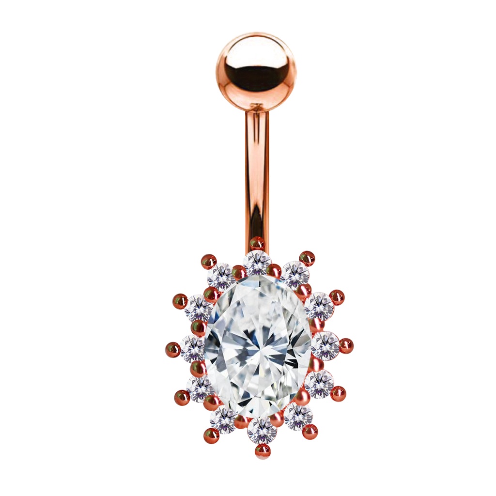 Steel 316L Rose Gold Ti-PVD Coated Belly Button Banana in Fashion Design - CC Crystal Clear