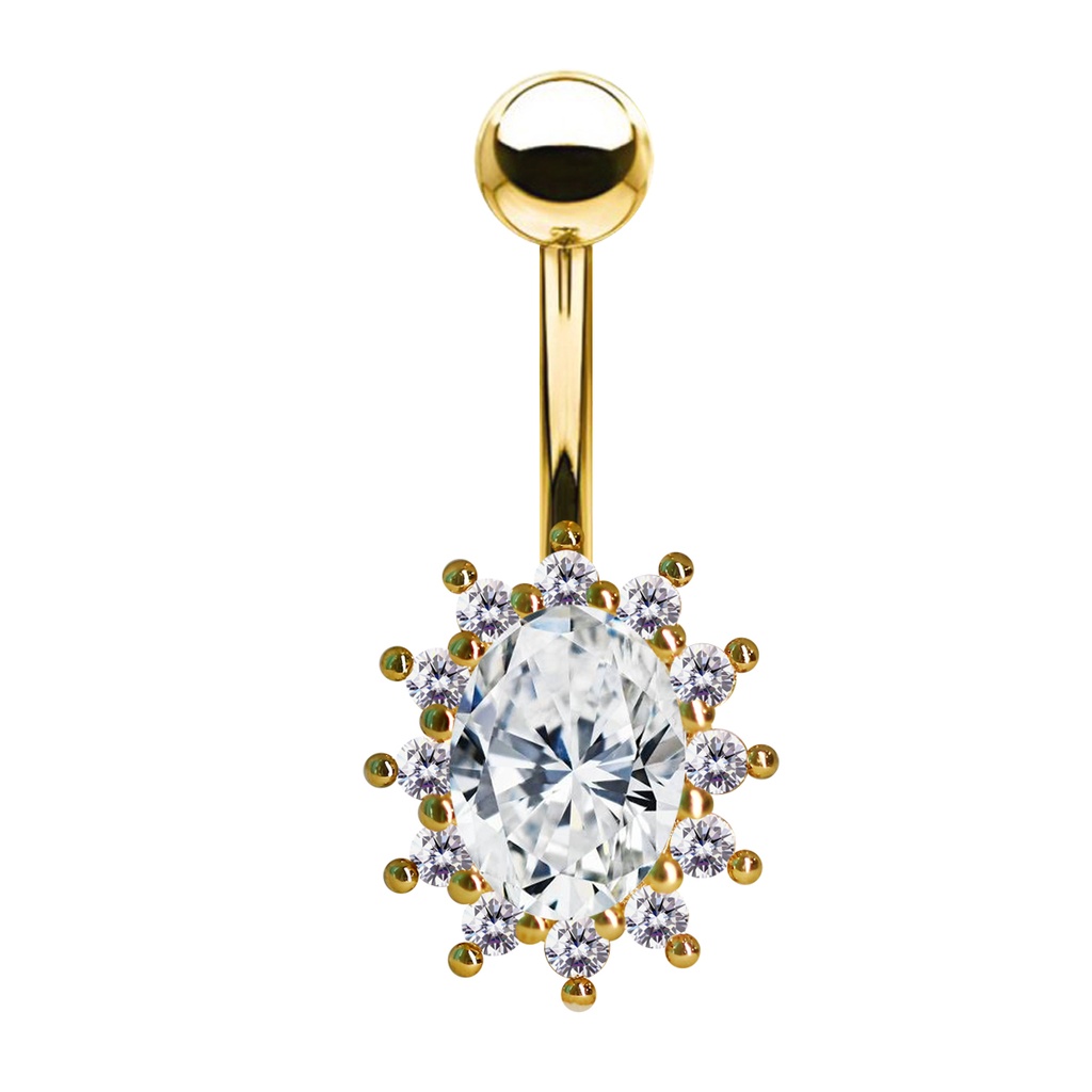 Steel 316L Gold Ti-PVD Coated Belly Button Banana in Fashion Design - CC Crystal Clear   