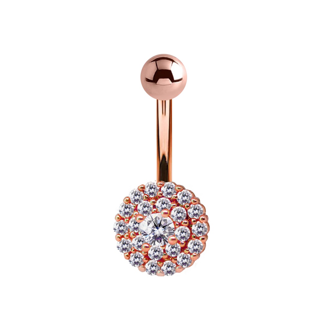 Steel 316L Rose Gold Ti-PVD Coated Belly Button Banana in Fashion Design - CC Crystal Clear 