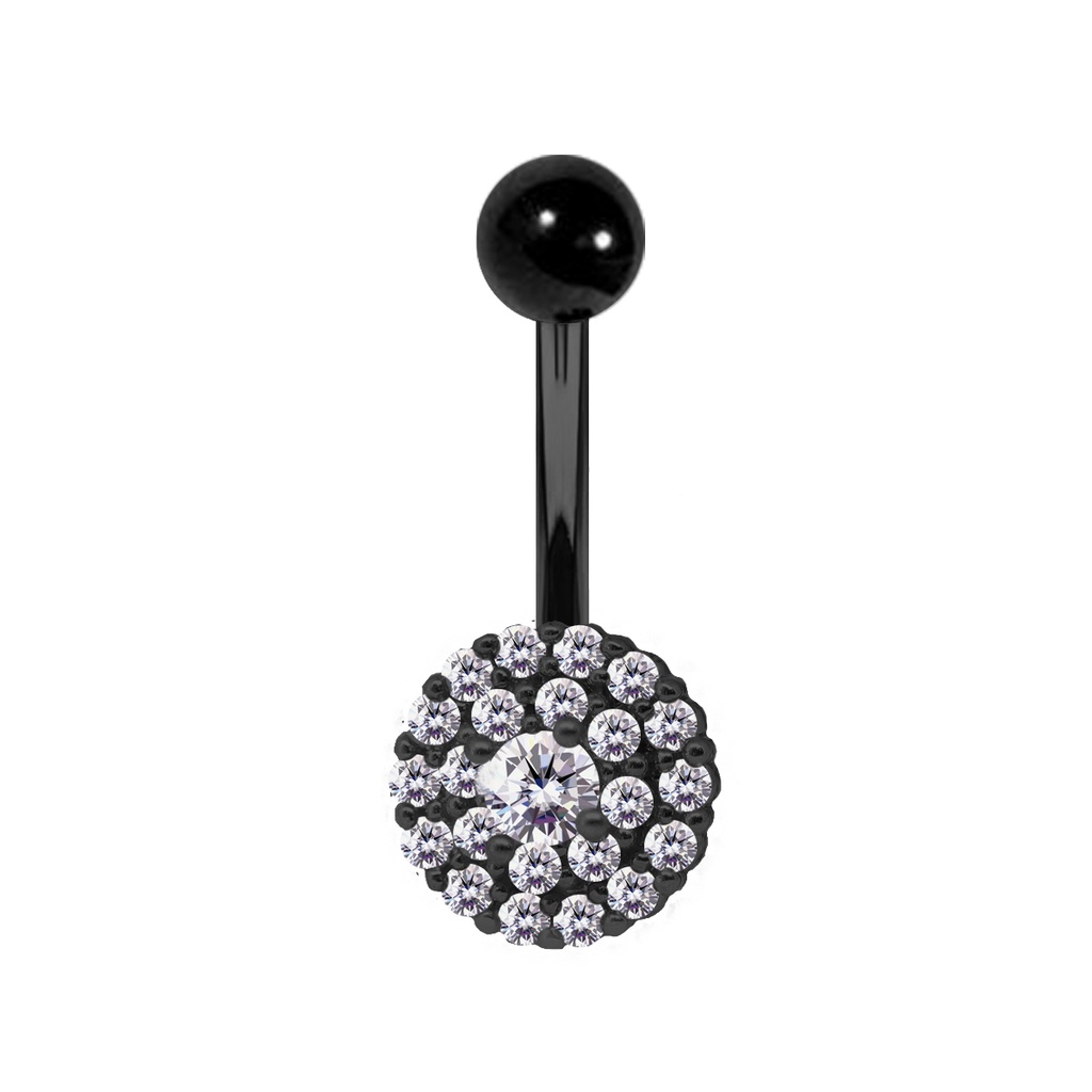 Steel 316L Black Ti-PVD Coated Belly Button Banana in Fashion Design - CC Crystal Clear 