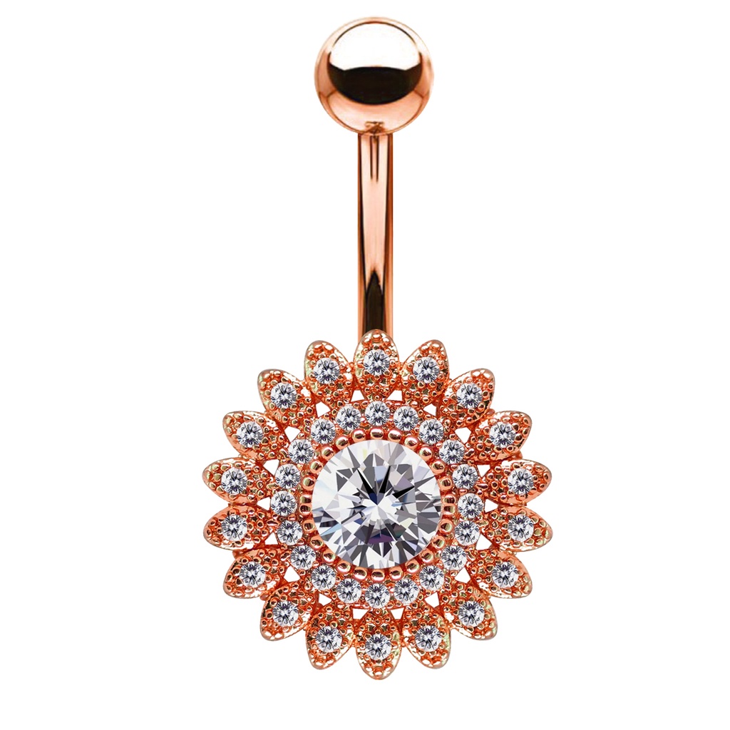 Steel 316L Rose Gold Ti-PVD Coated Belly Button Banana in Fashion Design - CC Crystal Clear 