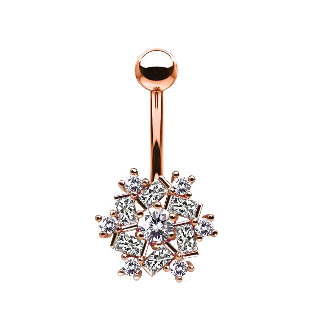 Steel 316L Rose Gold Ti-PVD Coated Belly Button Banana in Fashion Design - CC Crystal Clear -14GA(1.6mm)   