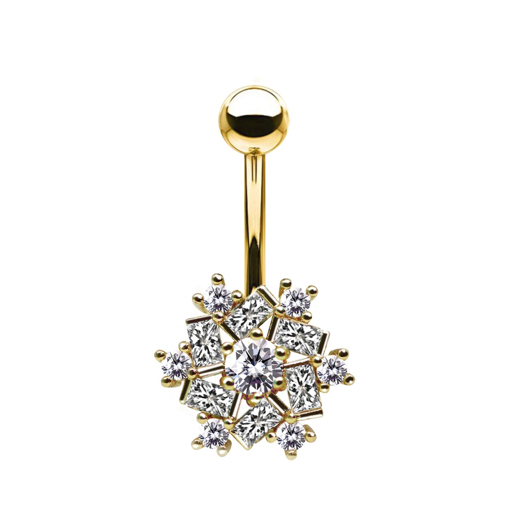 Steel 316L Gold Ti-PVD Coated Belly Button Banana in Fashion Design - CC Crystal Clear