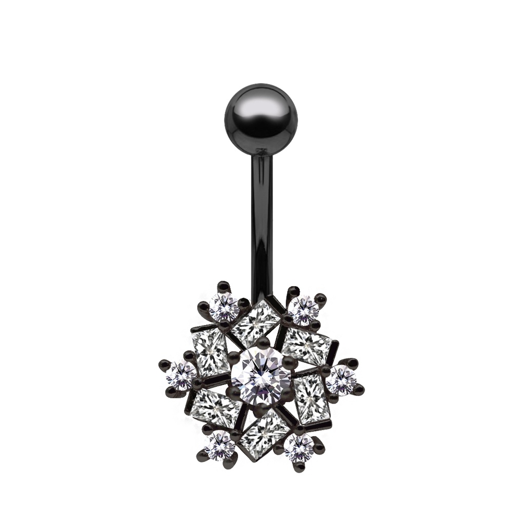 Steel 316L Black Ti-PVD Coated Belly Button Banana in Fashion Design - CC Crystal Clear -14GA(1.6mm)   