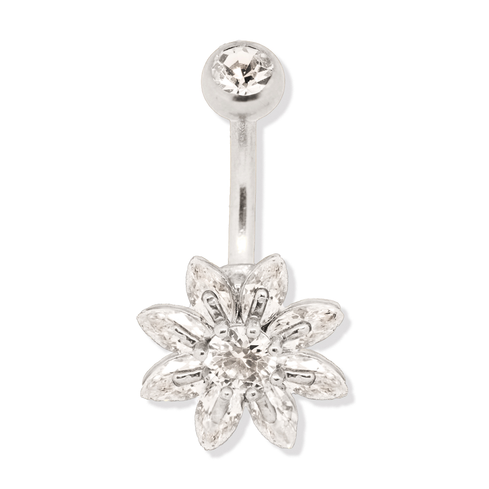 Steel 316L Belly Button Banana in Fashion Design - CC Crystal Clear -14GA(1.6mm)