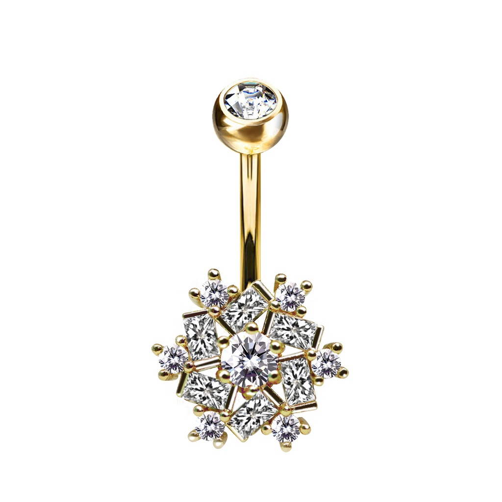 Steel 316L Gold Ti-PVD Coated Belly Button Banana in Fashion Design - CC Crystal Clear 