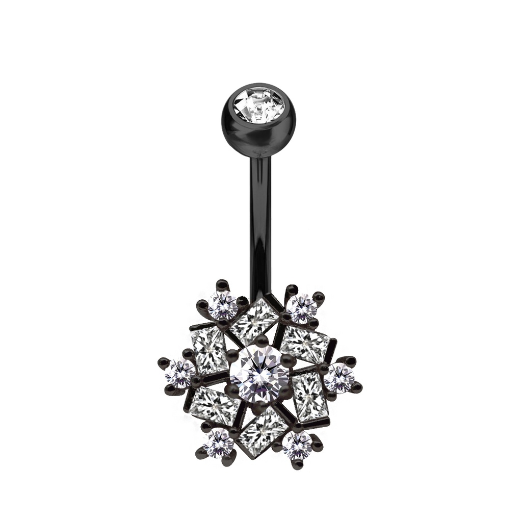 Steel 316L Black PVD Titanium Coated Belly Button Banana in Fashion Design - CC Crystal Clear -14GA(1.6mm)  