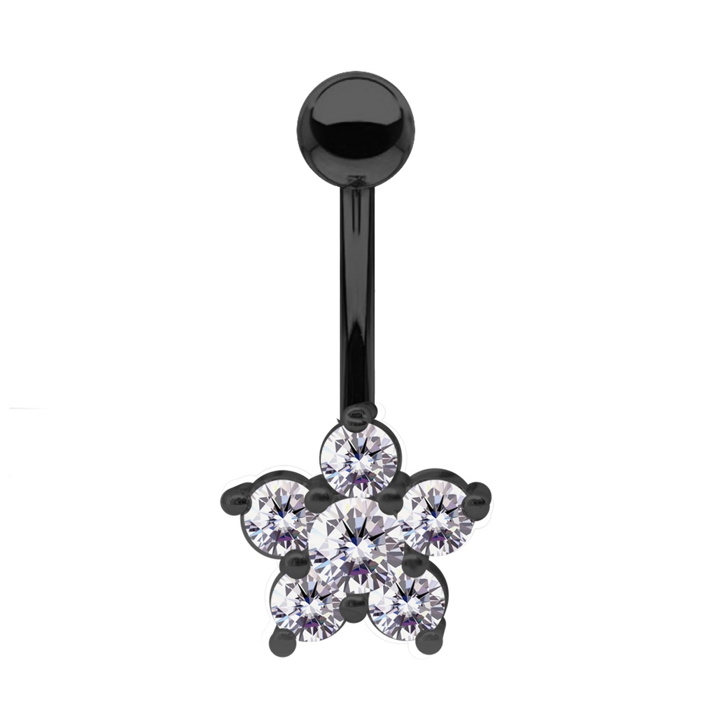 Steel 316L Black Ti-PVD Coated Belly Button Banana in Fashion Design - CC Crystal Clear -14GA(1.6mm)   