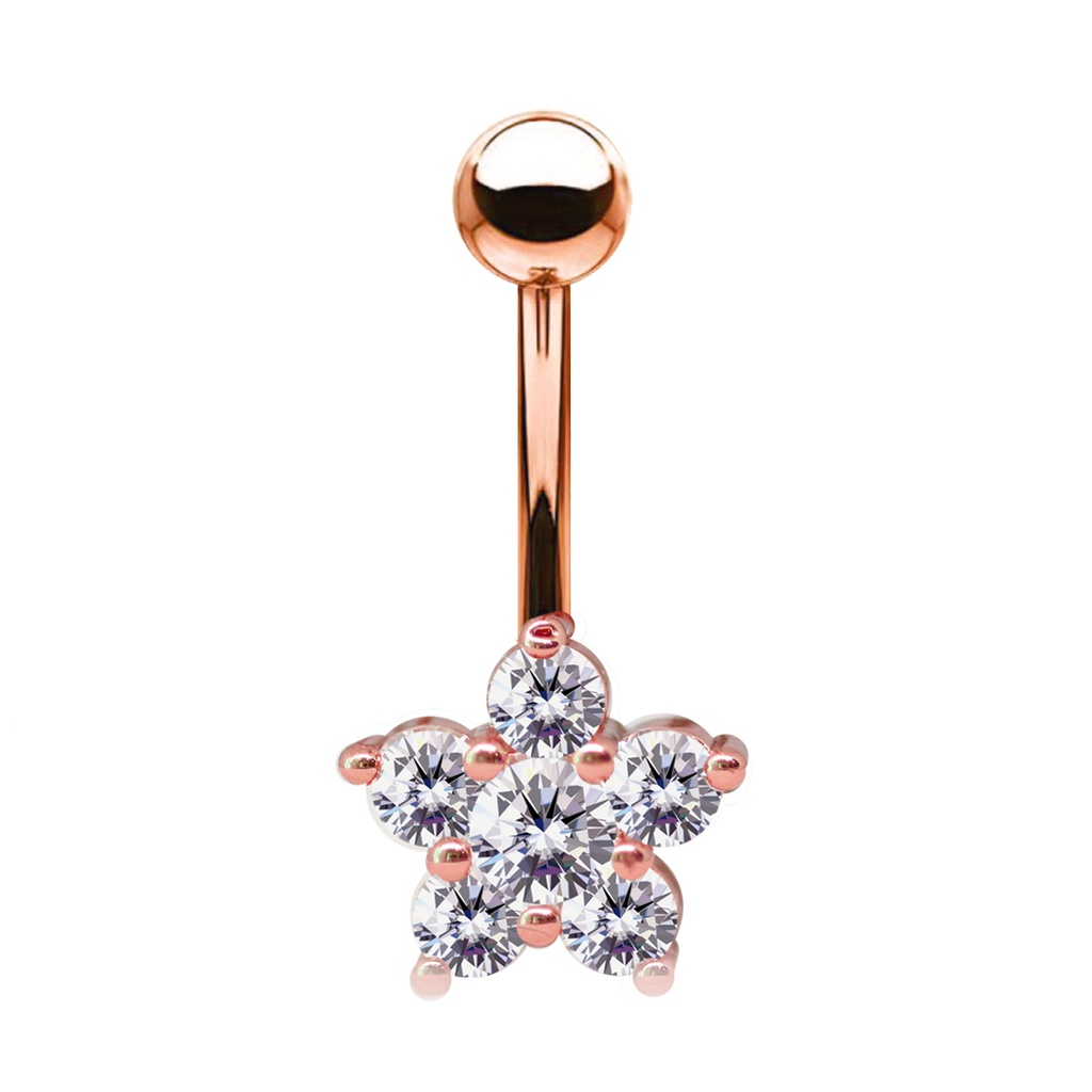 Steel 316L Rose Gold Ti-PVD Coated Belly Button Banana in Fashion Design - CC Crystal Clear -14GA(1.6mm)   