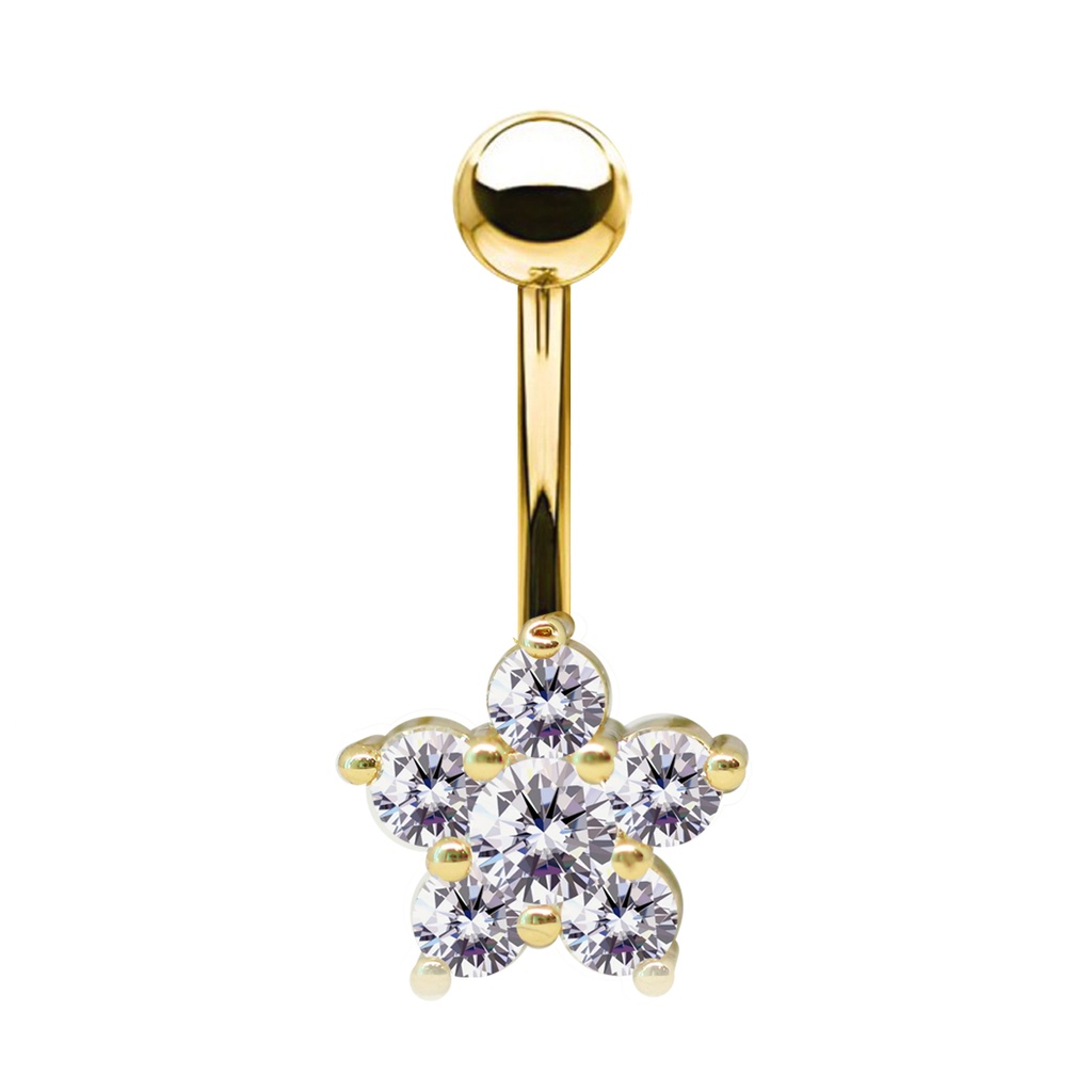 Steel 316L Gold Ti-PVD Coated Belly Button Banana in Fashion Design - CC Crystal Clear -14GA(1.6mm)    