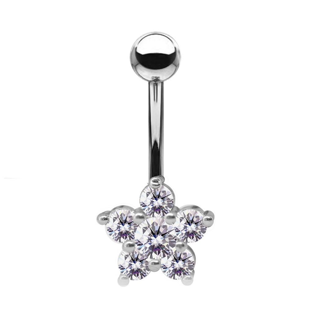 Steel 316L Belly Button Banana in Fashion Design - CC Crystal Clear -14GA(1.6mm)     