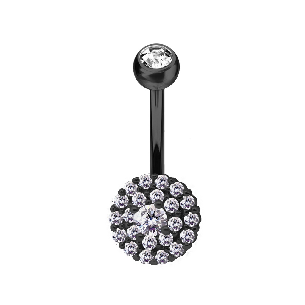 Steel 316L Black PVD Titanium Coated Belly Button Banana in Fashion Design - CC Crystal Clear -14GA(1.6mm)     