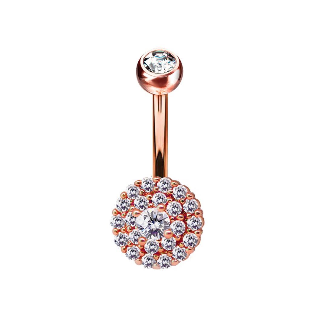 Steel 316L Rose Gold Ti-PVD Coated Belly Button Banana in Fashion Design - CC Crystal Clear   