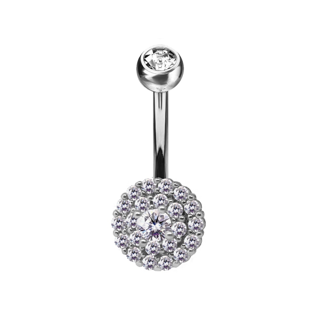 Steel 316L Belly Button Banana in Fashion Design - CC Crystal Clear -14GA(1.6mm)     