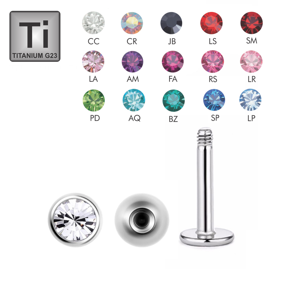 Titanium G23 Labret with 5mm Crystal Screwball - 14GA(1.6mm)