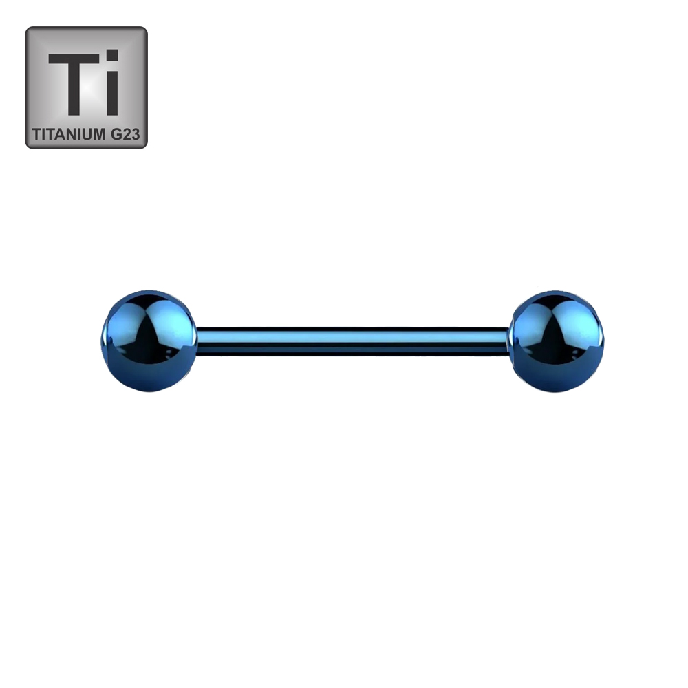 Titanium G23 Blue Ti-PVD Coated Barbell with Screwballs -16GA(1.2mm)