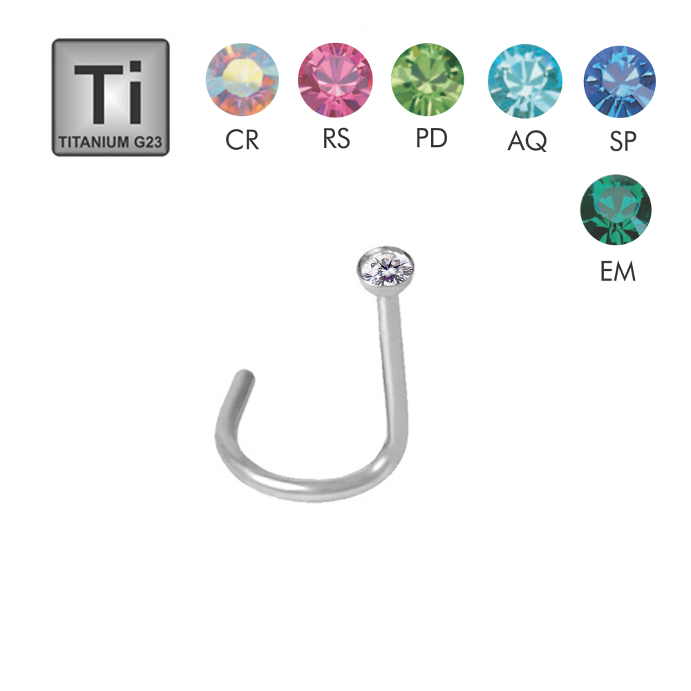 Titanium G23 Nose Spiral with 2.5mm Setted Crystal Half Ball - 18GA(1.0mm)