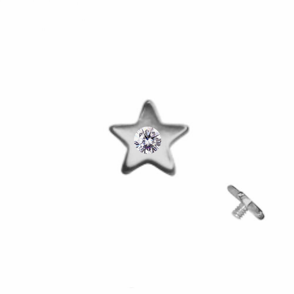 Titanium G23 Dermal Anchor with Flat Crystal Star Disc - 16GA(1.2mm)