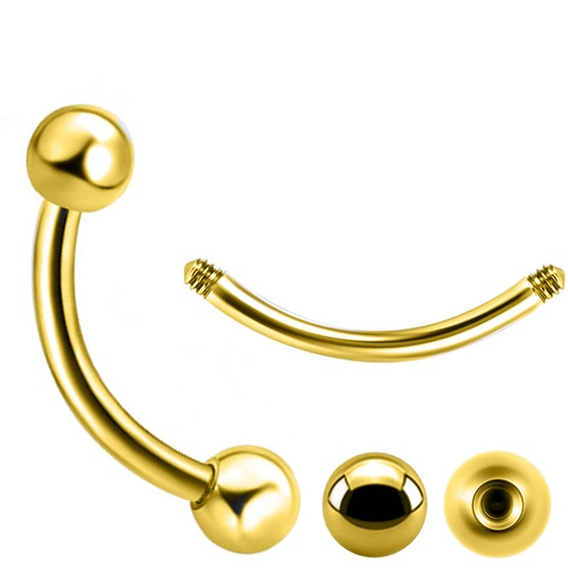 Steel 316L Gold Ti-PVD Coated Bananabell with Screwballs - 16GA(1.2mm)