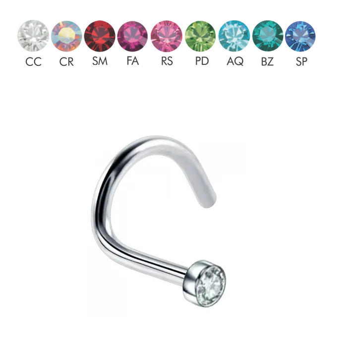 Steel 316L Nose Spiral with 2.5mm Flat Crystal Disc - 18GA(1.0mm) 