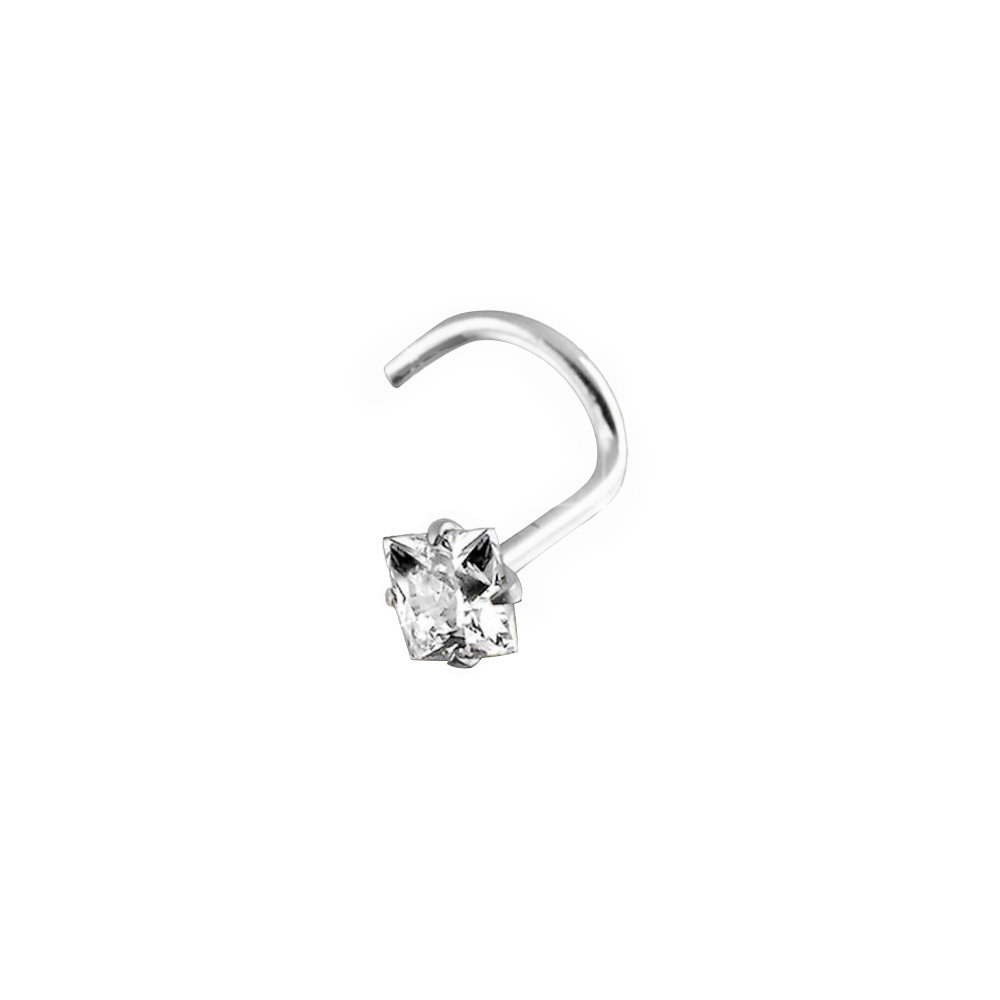 Steel 316L Nose Spiral with Square Setting Stone - 20GA(0.8mm) 