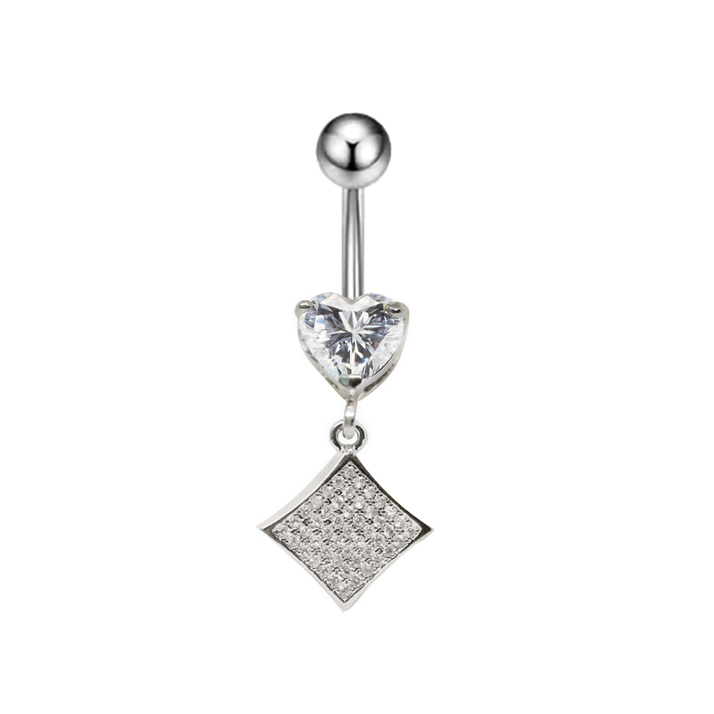 Steel 316L Belly Button Banana in Fashion Design - CC Crystal Clear -14GA(1.6mm)     