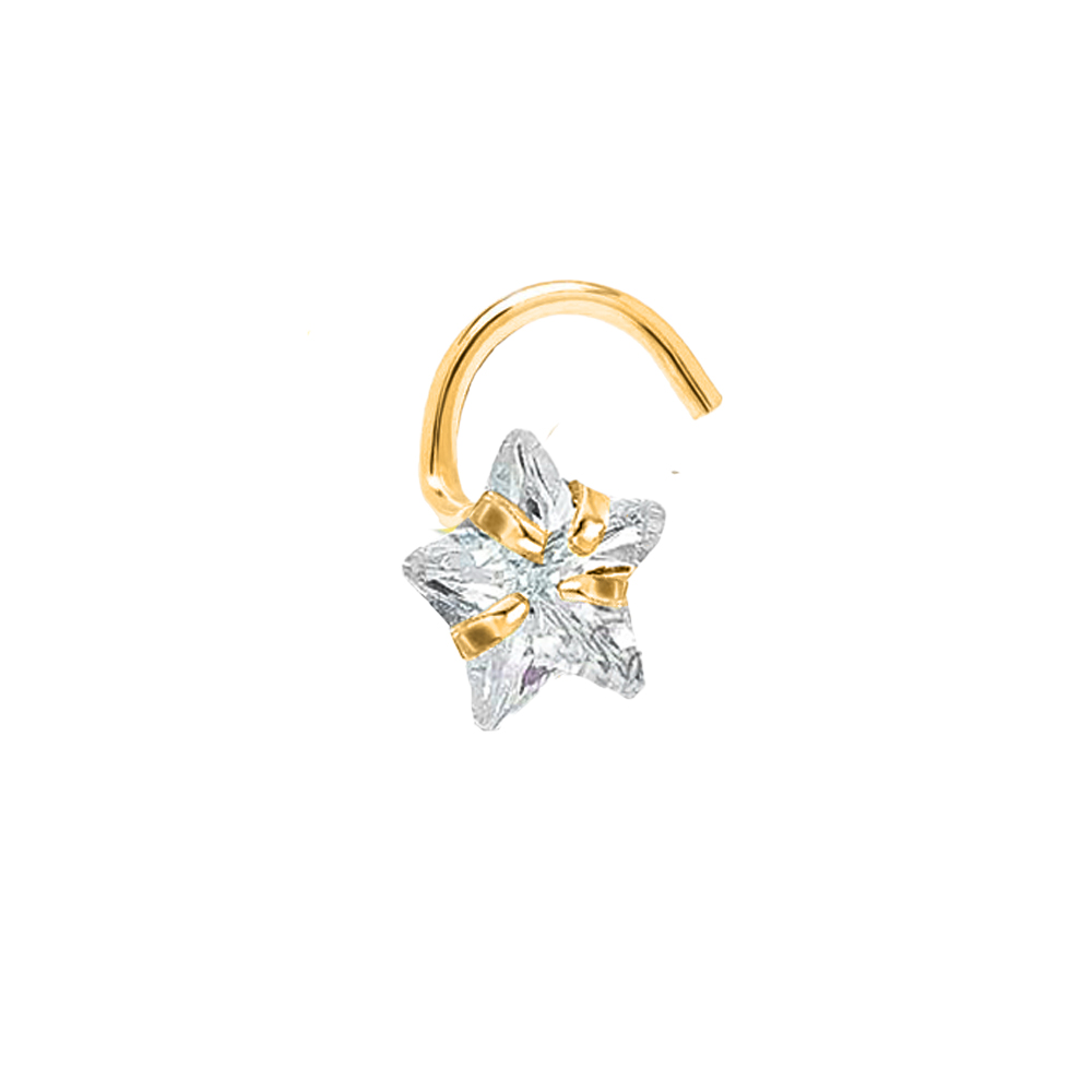 Steel 316L Gold Ti-PVD Coated Nose Spiral with Star Setting Stone - 20GA(0.8mm)