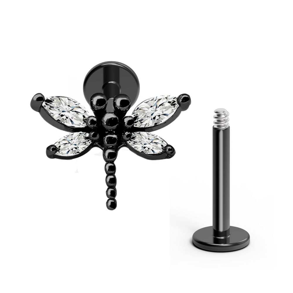 Steel 316L Helix Labret in Dragonfly Design with Crystals - CC-Crystal Clear - 16GA(1.2mm)     