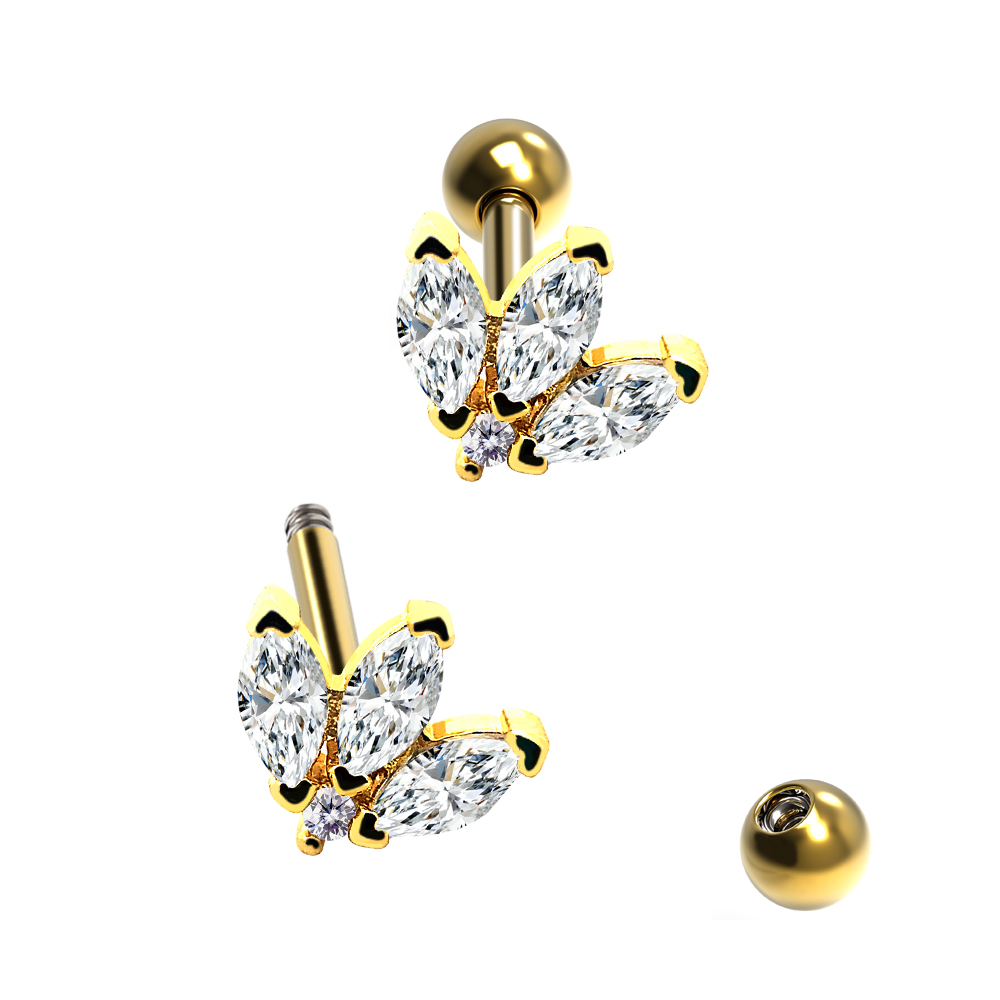 Steel 316L Barbell in Fashion Design with Crystals - CC Crystal Clear