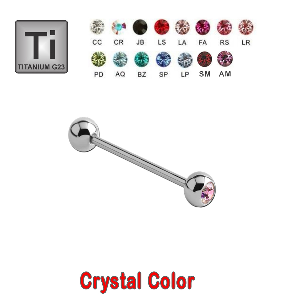 Titanium G23 Barbell with Single Setted Crystal Ball (5+5mm) - 14GA(1.6mm)