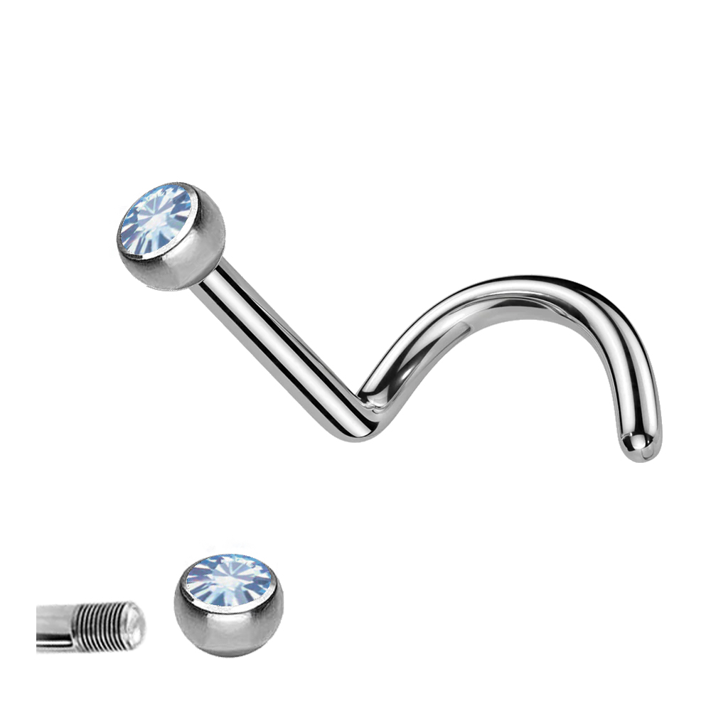 Titanium G23 Nose Spiral with 2.5mm Screwable Crystal Ball - 18GA(1.0mm)