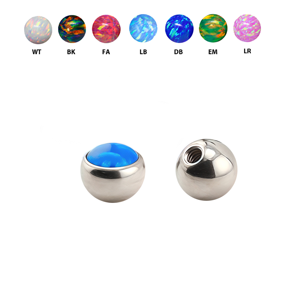 Steel 316L Screwball with Opal - 14GA(1.6mm) 