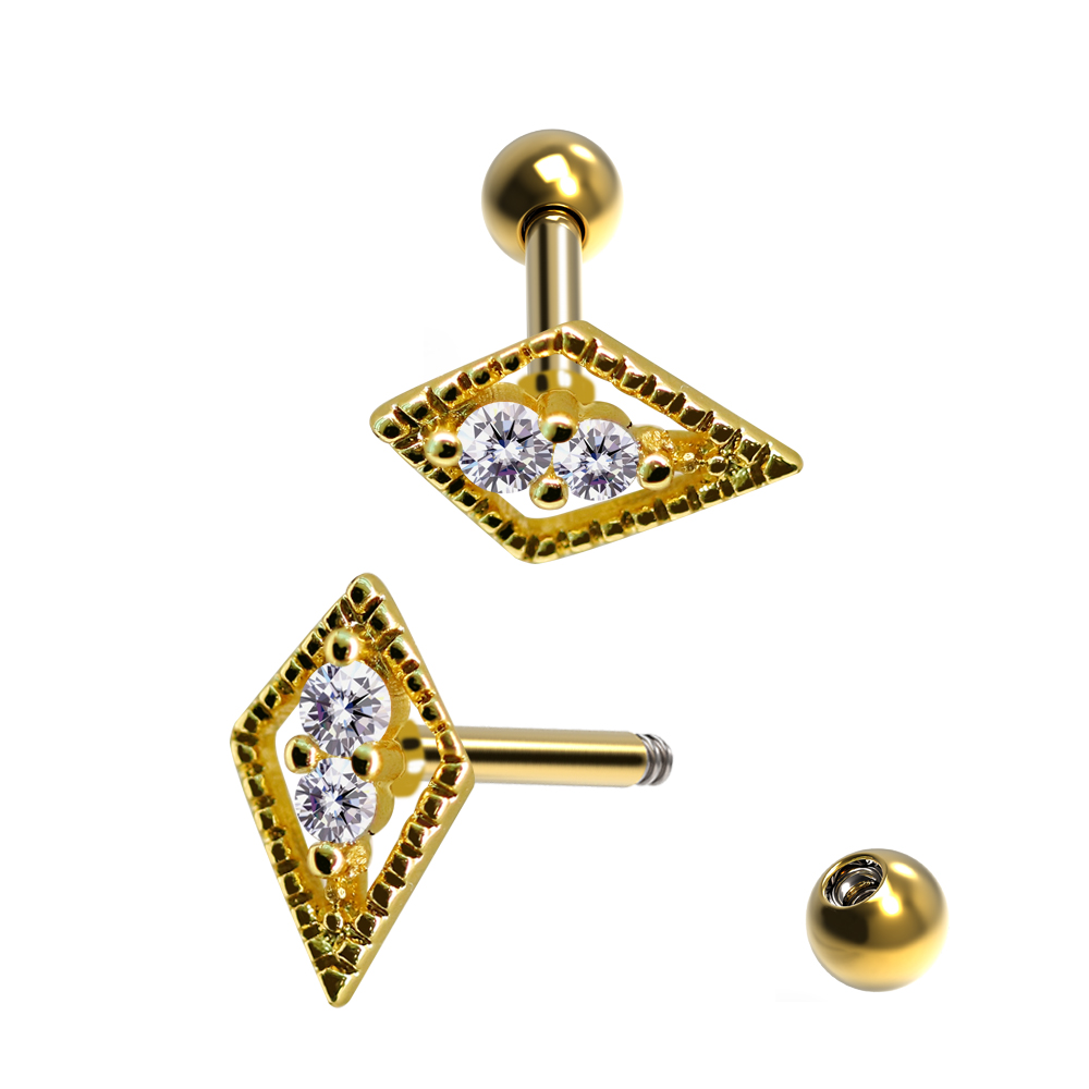 Steel 316L Barbell in Fashion Design with Crystals - CC Crystal Clear