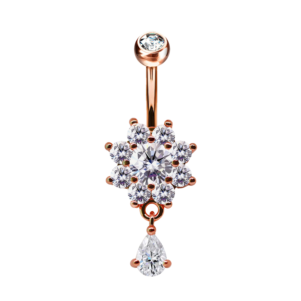 Steel 316L Rose Gold PVD Titanium Coated Belly Button Banana in Fashion Design - CC Crystal Clear -14GA(1.6mm)    